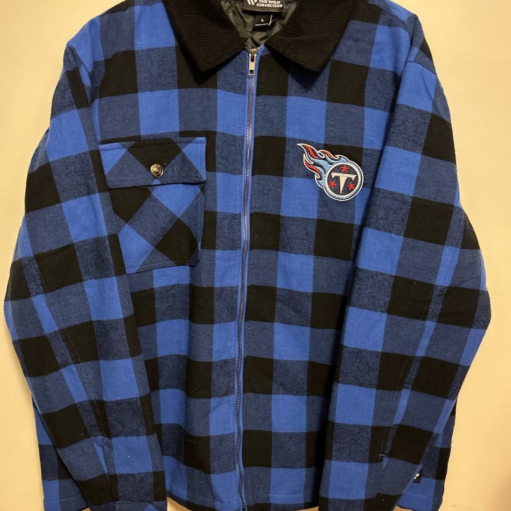 NWOT Tennessee Titans Blue and Black Bomber Jacket with Plaid Pattern